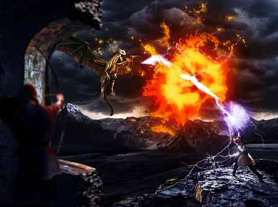 Dragon attack compositing graphic design photoshop