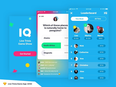 IQ Live Trivia Game Show App UI Kit