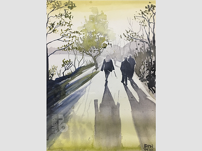 Walk down the lane | Watercolor Painting aquarelle painting paynes grey traditional art watercolor watercolour