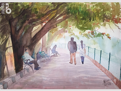 Walk down the riverfront | Watercolor Painting