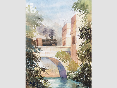 As the Whistling King passes by... | Watercolor Painting architecture contemporaryart illustration painting steamlocomotive train watercolor