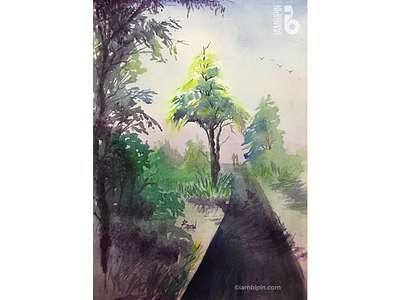 Road Amidst Lush Greenery | Watercolor Painting