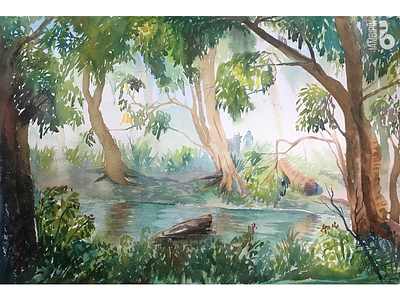 Riverside | Watercolor Painting greenery landscape illustration nature river riverside watercolor painting