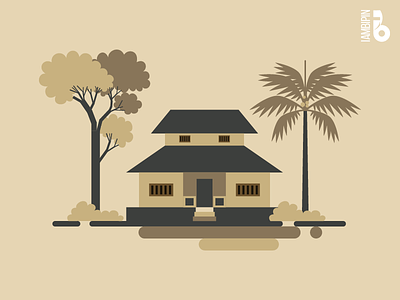 Traditional Indian Home | Vector Art | Flat Design coconut tree flat design home india shrubs traditional home tree vector vector art