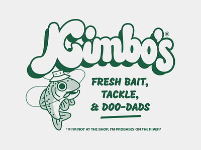 Kimbo's bait bubbly fish fishing fun halftone illustration lettering mascot tackle