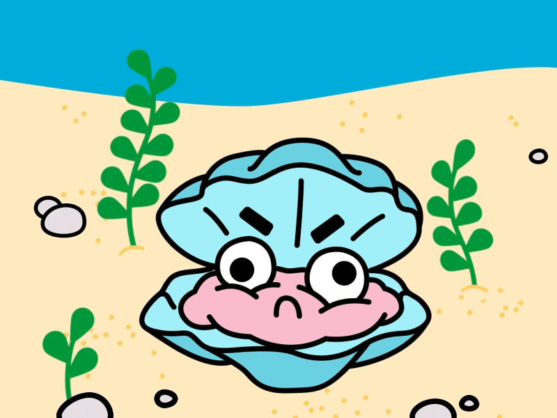 Q: Why doesn't the oyster like to share A: He's shellfish animation crab fish funny illustration joke lol oyster sand sea underwater
