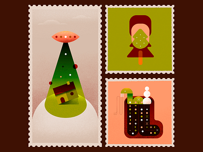 christmas postcard abduction christmas postcard stamp tree