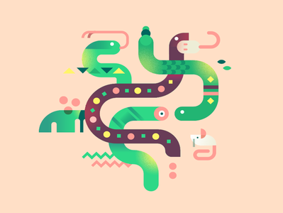 Snake color design flat illustration mouse retro snake