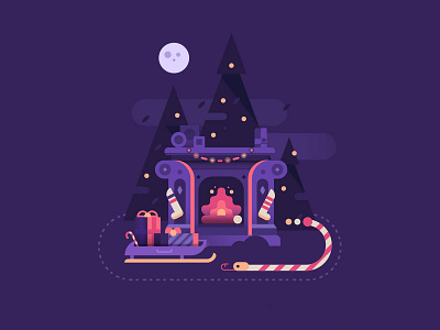 Merry christmas christmas design fireplace illustration landscape room