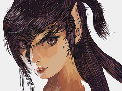 Dark elf girl #1 ) Maybe half? dark elf elf eyes fantasy girl half portrait remake warrior