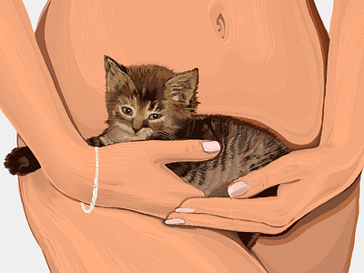 One kitty + one kitty. Why not? art cat colors girl kitten kitty nude pet variant version