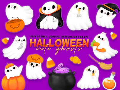 Halloween Cute Ghost character crayon cute design digital art ghost halloween illustration magical procreat