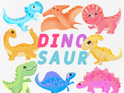 DinoSaur character crayon cute design digital art graphic design illustion