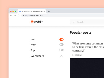 Reddit Redesign - Toggle affinity designer brand design concept design desktop figma flat homepage minimal minimalist modern navigation redesign ui ux web web design