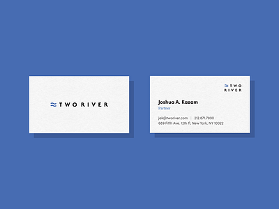 Two River Business Cards blue branding business cards corporate identity investment bank logo minimal print simple stationary white