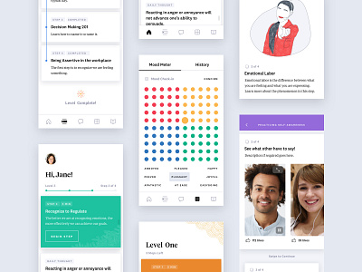 Oji Emotional Intelligence App android app clean design education emotional intelligence emotions habit illustration ios minimal mood product routine training app ui user experience user interface ux visual design