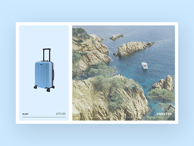 Chester Brand Collateral blue border brand branding card clean design luggage minimal ocean photography polaroid postcard print suitcase travel traveling