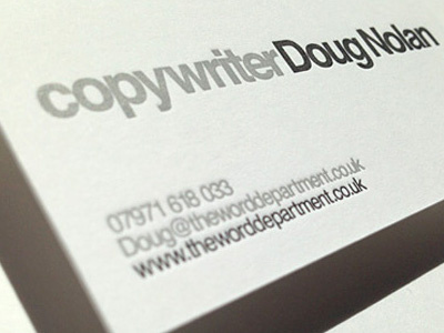 Business card for The Word Department black and white business card copywriter letterpress minimal typography