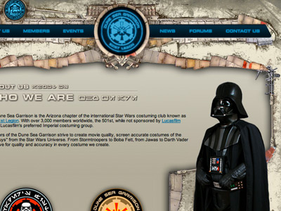 Dune Sea Garrison website design 501st legion darth vader dune sea garrison interface design star wars ui ux