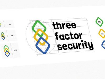 Logomark Construction & Breakdown for Three Factor Security branding color palette color shapes identity logo mark construction logotype outline security spacing design surveillance