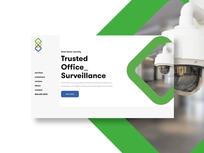 Homepage Design for Three Factor Security cameras clean homepage security surveillance web design whitespace