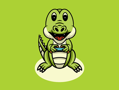 Cute Crocodile Playing Video Games animal branding cute design funny icon graphic design icon illustration kawaii landing page icon logo ui