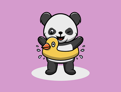 Cute Panda wearing Duck Floater animal branding cute design graphic design icon illustration kawaii logo swimming ui website icon