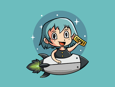Cute girl riding rocket animal cute design girl character graphic design icon illustration kawaii landing page icon logo ui