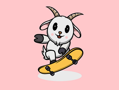 Cute Goat Playing Skateboard branding cute cartoon design graphic design skate meme logo ui universal mascot design