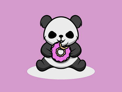 Cute Panda Eating Donut animal branding cute cute mascot design graphic design icon illustration isolated design kawaii logo restaurant mascot ui