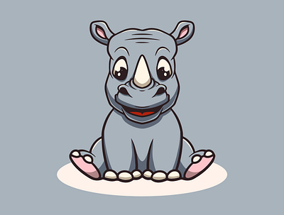 Cute Rhino Smiling animal cute cute animal illustration design graphic design happy rhino design icon illustration kawaii logo template design ui