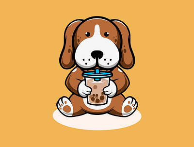 Cute Bulldog Drinking bubble tea animal animal with professions cute cute bulldog design design graphic design illustration isolated design kawaii landing page logo ui
