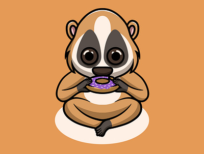 Cute Slow Loris Eating Donut animal cute design donut day graphic design icon illustration kawaii logo tees design idea ui valentine meme logo