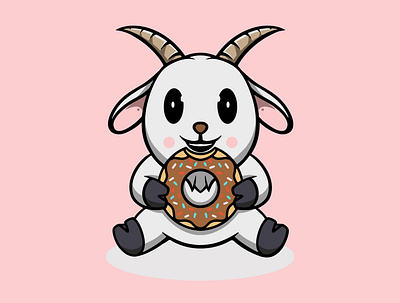 Cute goat eating donut animal animation chocolate lovers cute design donut day goat character illustration graphic design icon illustration kawaii logo ui valentine and love