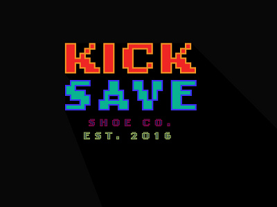 Kick Save Logo 3d black blue colors cool digital green pixel red shadow shoes type