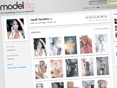 UI Design - Profile page on Modelrific.com