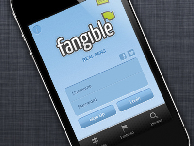 Fangible App Mobile Login Screen UI/mockup