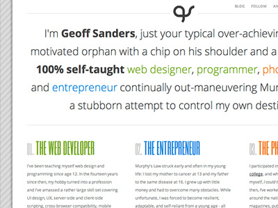 UI from personal site GeoffSanders.com clean css flexible interface layout screenshot simple site ui user interface web design website