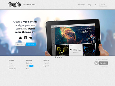 Fangible site screenshot app home home page interface landing site ui user interface website