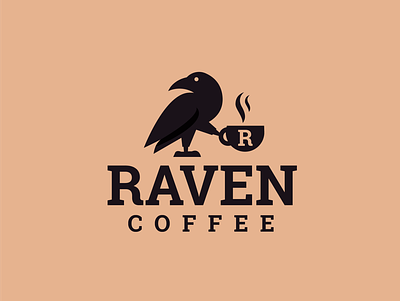 Raven coffee animal bird clever coffee creative design drink logo minimal raven simple