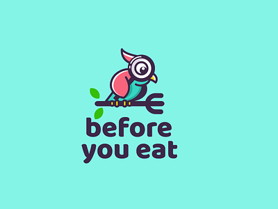 before you eat animal bird clever creative design food fork logo minimal owl scan simple