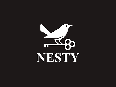Nesty animal bird clever creative design home house key logo minimal nest property realestate simple tree