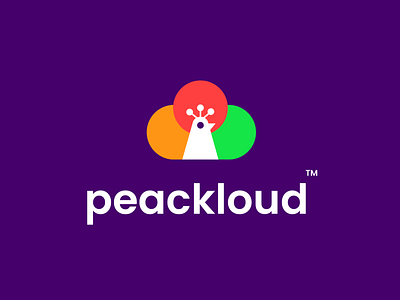 peackloud animal bird clever cloud coding color colorful creative design logo minimal modern peacock simple soft software tech