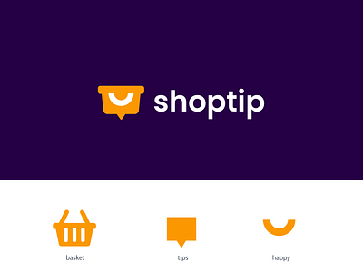 shoptip basket chat clever communication creative cute design happy logo minimal positive shop shopping simple smile store tips