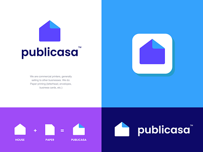 publicasa abstract clever creative design folder home house icon logo logo mark minimal modern paper print printing publication publishing roof simple spanish