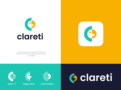 clareti application chat clever communication creative face happy head health healthy logo mental minimal simple talk