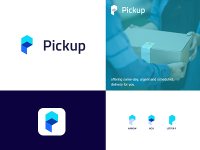 pickup app arrow box clever delivery fast home logo minimal modern monogram quick speed up
