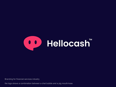 hellocash animal bank bubble cash chat clever creative design finance financial hello investment logo minimal money pig simple speach talk technology