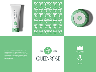 queen rose beauty clever cosmetic creative crown design flower logo lux minimal queen rose simple women