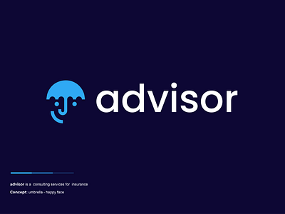 advisor clever creative design face happy head insurance logo minimal simple umbrella